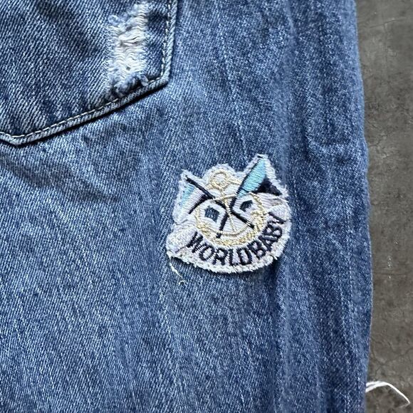 Size 26 - Articles Of Society Women's Distressed Jeans Dark Wash Patches - Picture 15 of 16